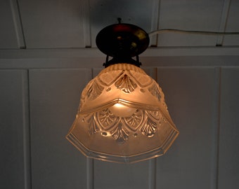 Suspension vintage LED avec abat-jour en verre Bertha