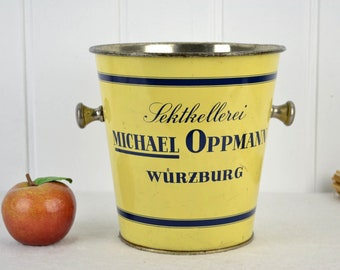 Champagne cooler, Michael Oppmann sparkling wine cellar, Würzburg, 1950s/60s, mid-century vintage wine cooler, bottle cooler, bucket, sparkling wine, wine decoration