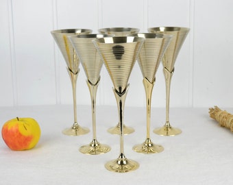 Versilberte Sektkelche 6 Stück 80er 90er Sekt Kelch Dekor Design Brocante Vintage Sektglas Silvester Trinkkelch Becher Bar