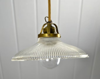 Art Deco Deckenlampe 30er Holophane Glasreflektor Glas Vintage Lampe Industrie Design Leuchte Brocante Glasschirm Deckenleuchte 20er