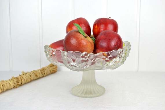 Grand Bol En Verre Vintage – Coupe à Fruits Rétro – Décor Arbres Soufflés