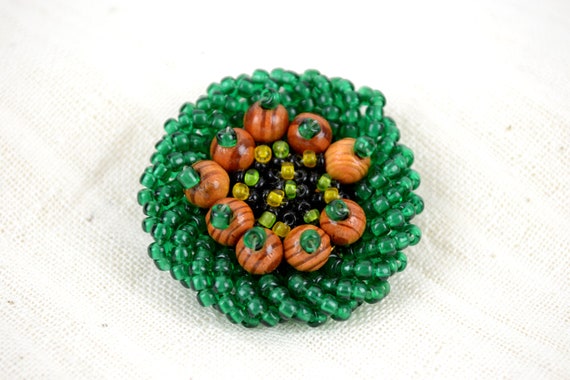 Broche Ancienne Avec Perles En Verre - Style Vintage - Très Bon état
