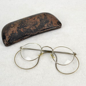 Hartnickel Brille mit Etui Nickel Nickelbrille 20er 30er Art Deco Gespinstbügel antik rund oval Bild 4