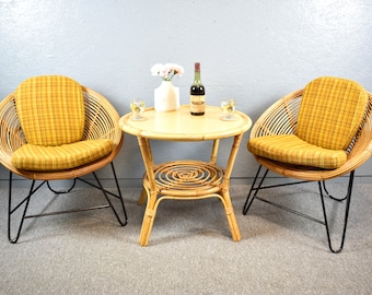 1 of 2 - Lounge rattan chair wicker chair 50s 60s mid century chair armchair wicker chair garden country house shabby design vintage brocante
