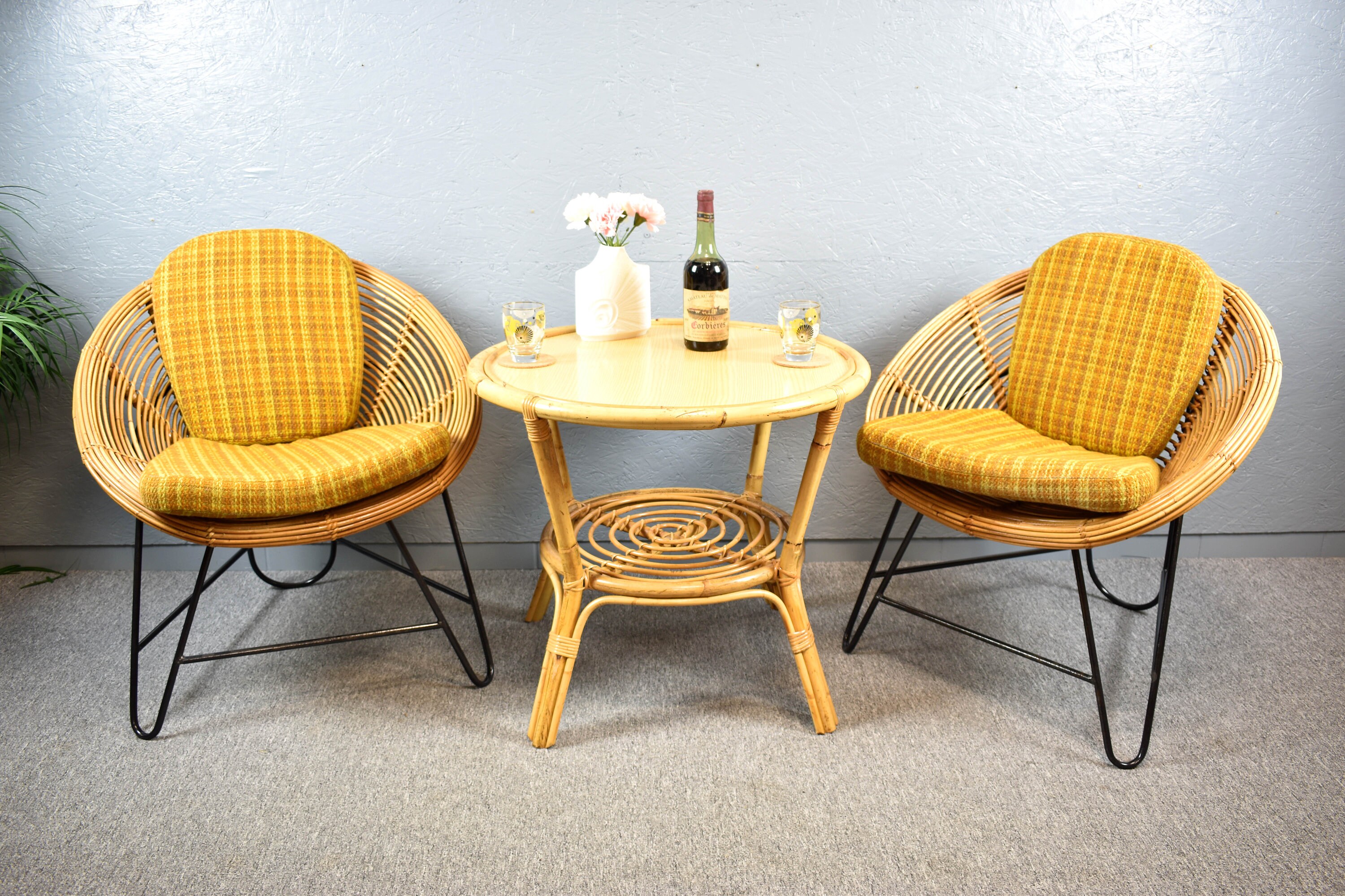1 of 2 Lounge Rattan Chair Wicker Chair 50s 60s Mid Century Chair Armchair Wicker Chair Garden Country House Shabby Design Vintage Brocante Etsy