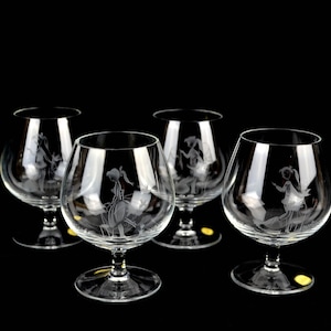 4 Rosenthal Cognac Schwenker Gläser Lufthansa 1. Klasse Raymond Peynet 50er Trinkgläser Set mid century Vintage Design Glas Rarität selten