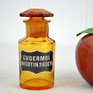 antique apothecary bottle 1900 Eudermol nicotine enamel glass bottle faceted ground pharmacy laboratory bottle vintage vessel decoration