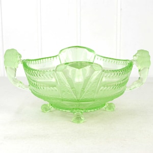 Rare Brockwitz uranium glass fruit bowl with lion handles footed bowl 1941 pressed glass 40s Art Deco design vintage design serving bowl