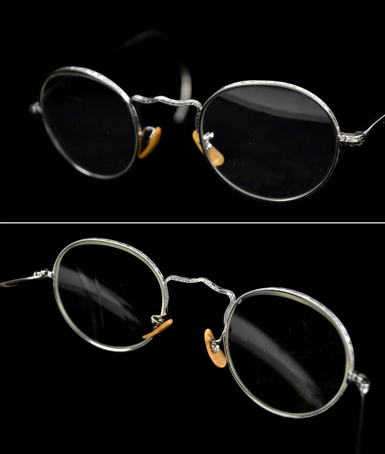 Bausch & Lomb Brille 1/10 12K GF um 1920 1930 Gold filled mit Etui Nickel Nickelbrille Gespinstbügel antik rund oval Bild 6