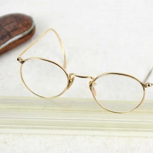 FULVUE glasses 1/10 12K GF around 1920 1930 gold filled with case gold plated nickel nickel glasses 2 different woven temples antique round oval