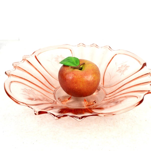 Serving bowl bowl pink GDR 50s pressed glass glass bowl flowers cut serving bowl fruit bowl design Brocante Vintage 60s