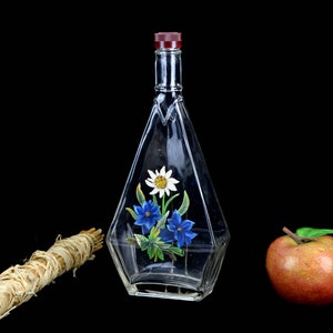 antique bottle with enamel painting Edelweiss 20s 30s glass bottle vessel Bakelite closure decoration decoration