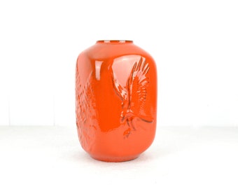 Ceramic Vase Eagle Relief Orange Flower Vase Design Floor Vase pottery mid century Vintage West Germany Modern Retro