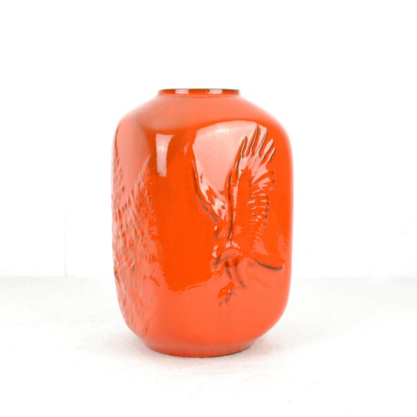 Ceramic Vase Eagle Relief Orange Flower Vase Design Floor Vase pottery mid century Vintage West Germany Modern Retro