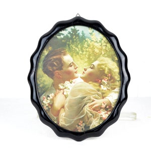Antique picture lovers art print 20s vintage design Art Nouveau ebonized wrinkled frame