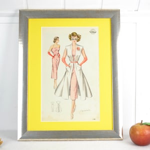 Image des années 50 WEMO mode vêtements modernes de la femme nouvellement encadrés avec style passe-partout milieu du siècle vintage design mural Brocante années 60
