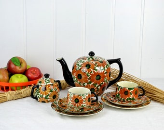 Kaffee Teeservice Sonnenblumen Reihnsberg Handmalerei Art Deco Bauhaus Keramik Vintage Design Landhaus Service pottery dishes 30er