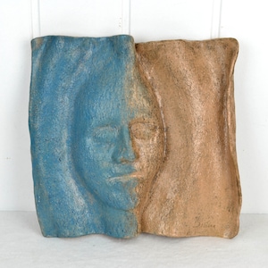 Sculpture by artist Helga Seum from Gedern mural face wall plate ceramic figure studio ceramics handmade design Pottery art ceramics