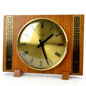 Weimar quartz table clock 60s 70s GDR clock mid century teak wood brass movement Brocante vintage design retro GDR