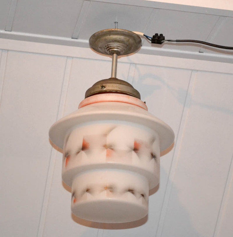 Deckenlampe getreppt Art Deco Bauhaus overhead lamp Lights Glas weiß white glass Landhaus Vintage shabby 20er 30er ceiling lamp chandelier Bild 3