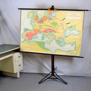 vecchia mappa rotolo mappa storia Stockmann lavagna immagine lavagna design vintage sussidio didattico storia Europa murale anni '50 anni '60 decorazione