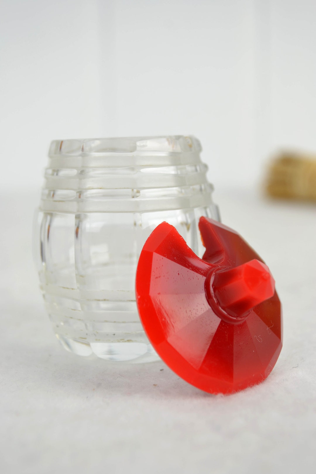 Mustard Glass Jar Art Deco Glass Ground 30s Mustard Barrel Jam Jam Salt