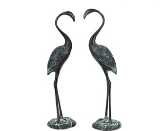 Pair of flamingo figures guild craft brass 50s 60s mid century vintage design art sculpture plastic rockabilly desk display case