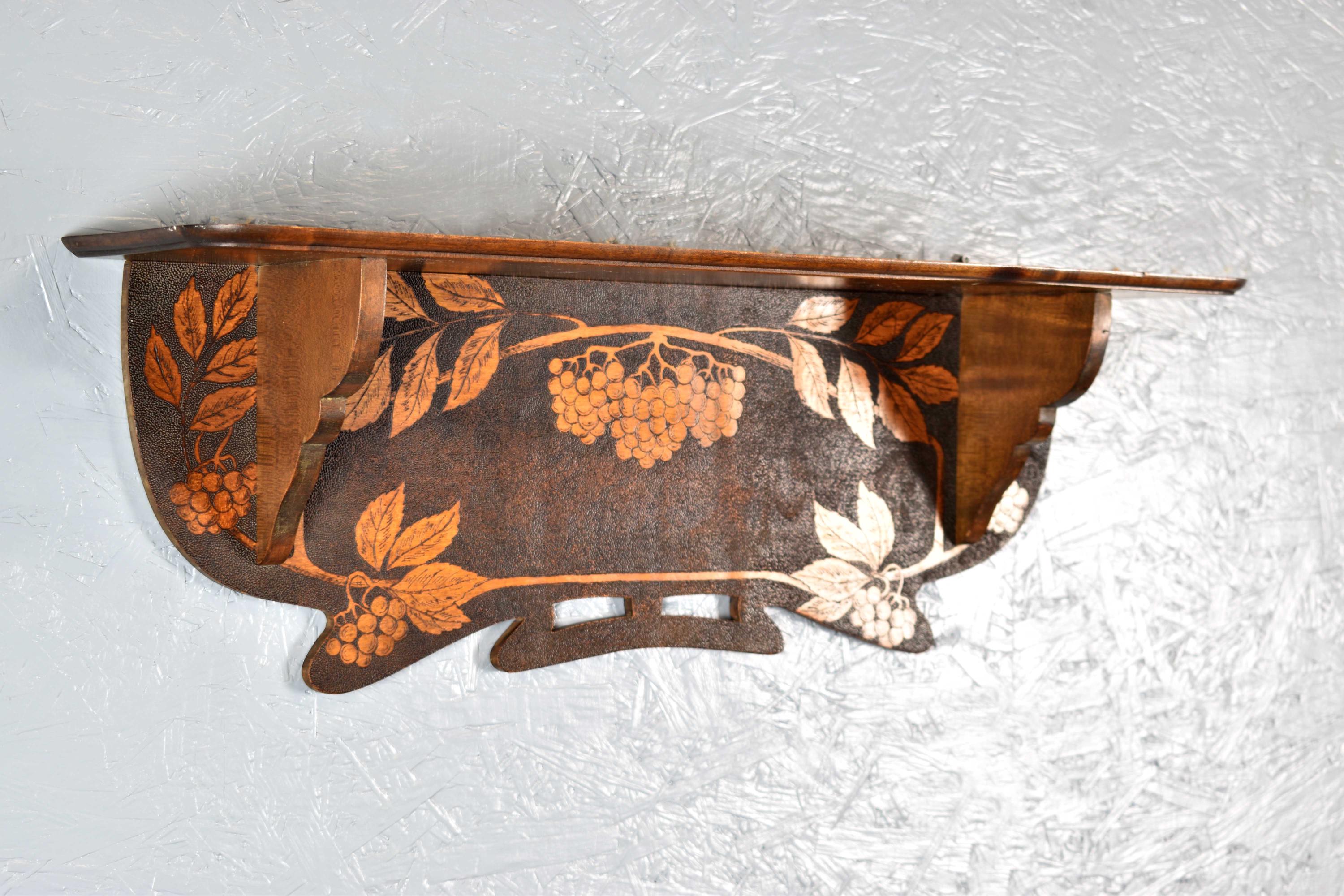Art Nouveau Wooden Wall Shelf Around 1900 1910 With Grape Decoration ...