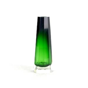 DDR block vase crystal glass 50s 60s mid century overlay glass faceted cut full cut flower vase green glass vase vintage design decoration