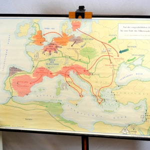 vecchia mappa rotolo mappa storia Stockmann lavagna immagine lavagna design vintage sussidio didattico storia Europa murale anni '50 anni '60 decorazione