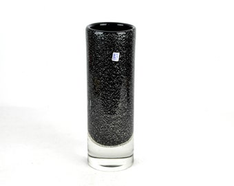 Zwiesel Studioglas crystal glass vase, mouth-blown, overlay glass, silver glitter glass, flower vase, block vase, vintage design, retro
