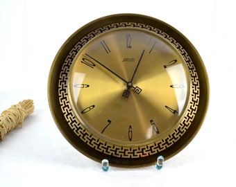 Atlanta Electric wall clock, 1960s style, mid-century brass, Kienzle movement, brocante vintage design, retro