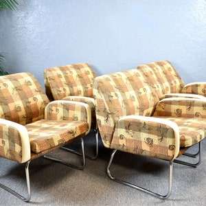4 rare GDR armchairs with tubular steel base chrome lounge chairs vintage design 60s 70s