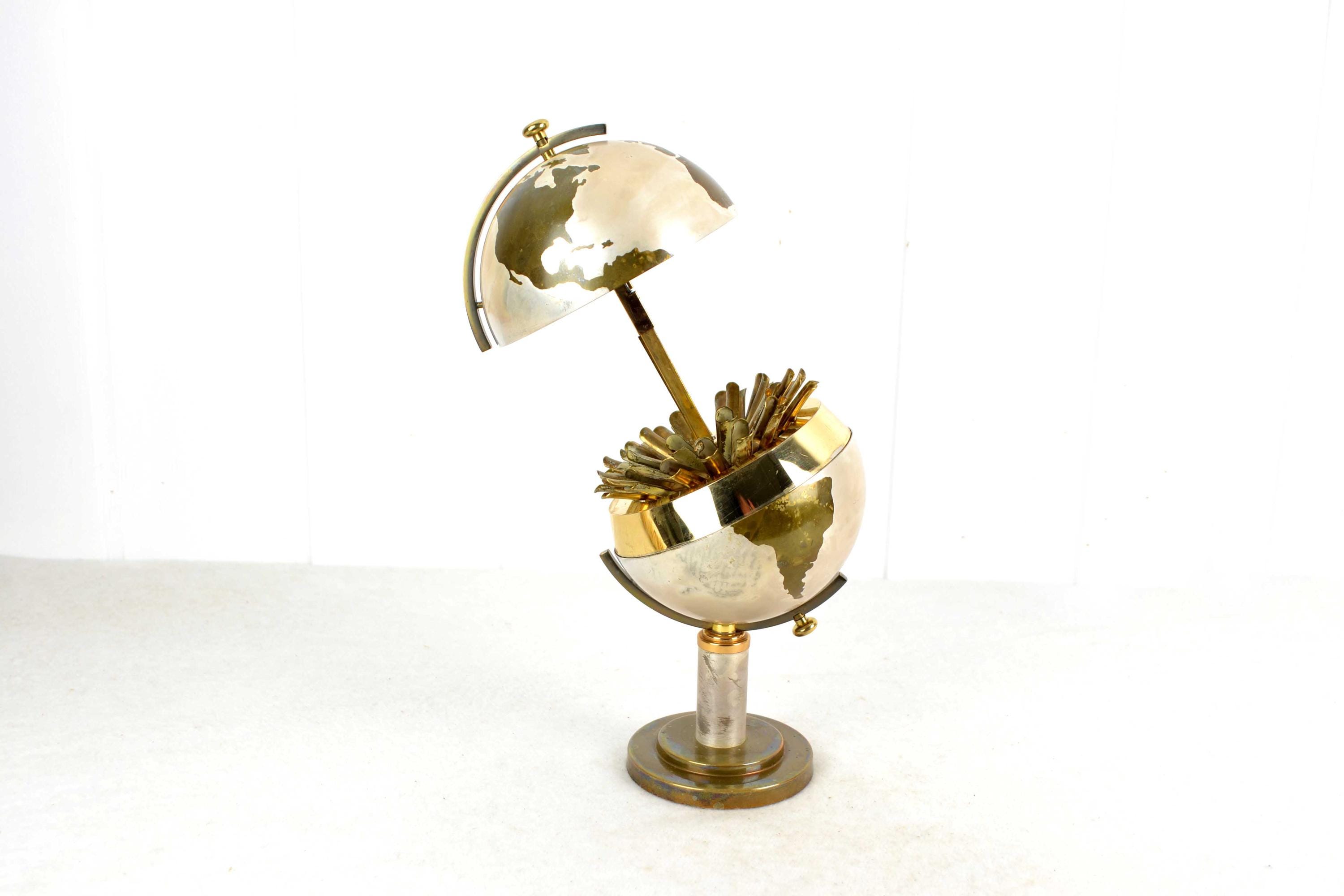cigarette globe dispenser Globe Cigarette Dispenser, 1950s/60s, World Globe Cigarette Ball Design,  Mid-century, Vintage Rarity, Retro Brass