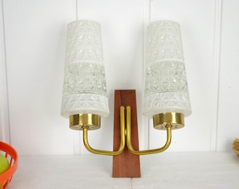 Wandlampe 50er 60er mid century Design Teak Leuchte Rockabilly Tütenlampe lamp Lights Vintage Glas Lampe Nierentisch Ära