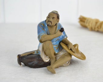 Figura de cerámica Asia China figura de cerámica diseño 50s 60s Cerámica mediados de siglo Brocante vintage granjero