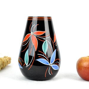 Vase Glasvase Schwarzglas Handbemalt mid century Rockabilly Blumen Vintage Design Deko Dekoration 50er 60er Retro Modern Brocante Bild 2