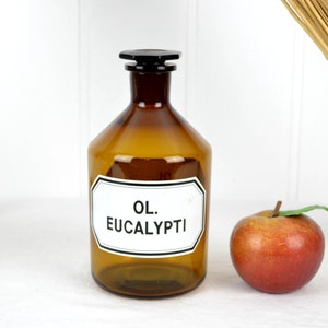 alte Apothekerflasche Eucalypti 1 Liter Glas Flasche Apotheke Laborflasche Aufbewahrung Vintage Gefäß glass bottle Deko Eukalyptusöl