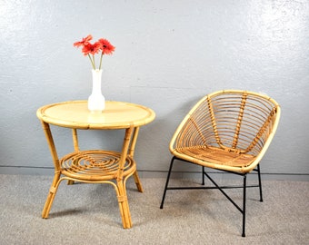 Korbstuhl Basket Chair armchair mid century Stuhl Rockabilly 50er 60er Garten Landhaus shabby Design Rattan Korbsessel Bamboo Sessel
