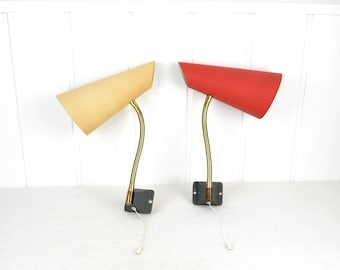 2 wall lamps from the 1950s and 60s with bendable arms, mid-century design wall lights, rockabilly style, vintage lamp, kidney-shaped table era