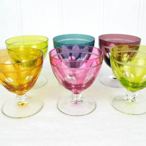 6 cased wine glasses lead crystal glasses Roman wine glasses cut crystal glass mouth-blown wine goblet wine Roman 60s 70s