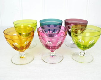 6 cased wine glasses lead crystal glasses Roman wine glasses cut crystal glass mouth-blown wine goblet wine Roman 60s 70s