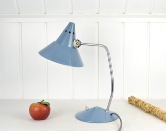 Helo Tischlampe Bürolampe Design Leuchte Lampe Hexenhut 50er 60er Büro Blau shabby Spotlight Schreibtisch Brocante