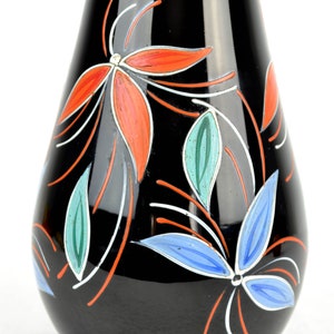 Vase Glasvase Schwarzglas Handbemalt mid century Rockabilly Blumen Vintage Design Deko Dekoration 50er 60er Retro Modern Brocante Bild 7