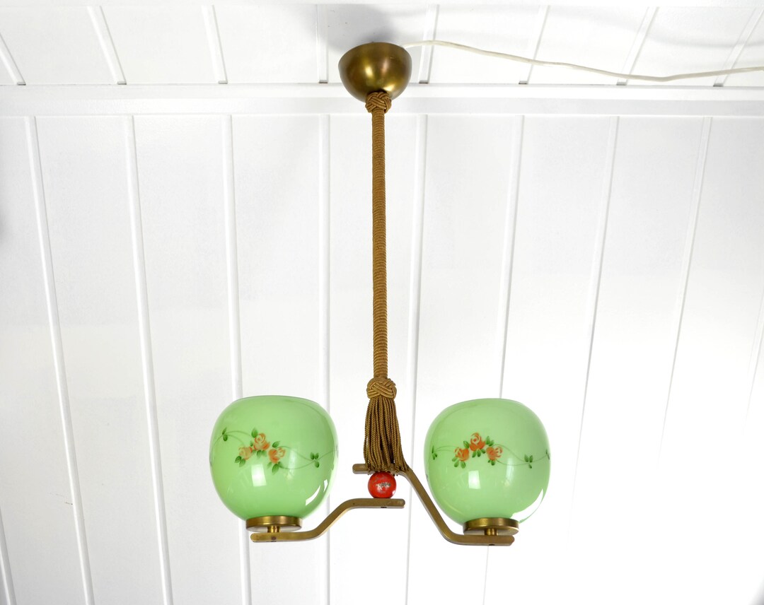 RESERVED Ceiling Lamp Art Deco Glass 30s Lamp Brass Light Country House