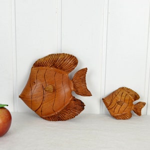 2 fish wall relief wood 50s 60s mid century mural picture relief vintage design carved image picture art sculpture plastic