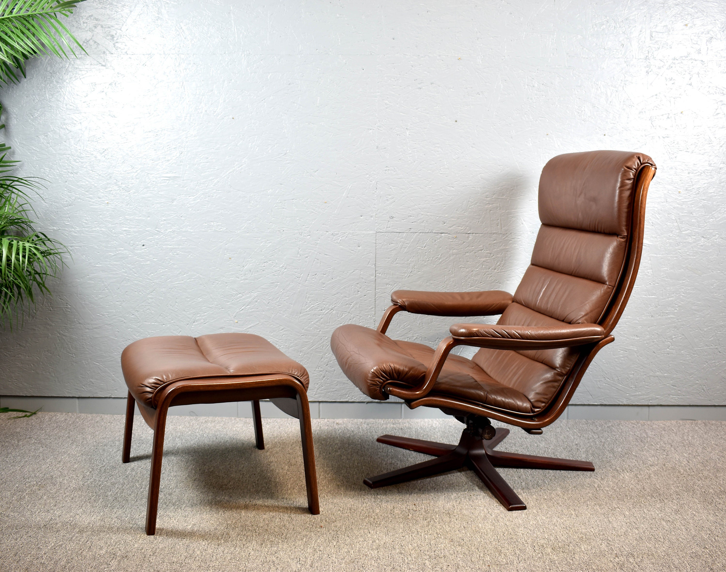 Göte Möbler Nässjö Leather Armchair + Stool Sweden for