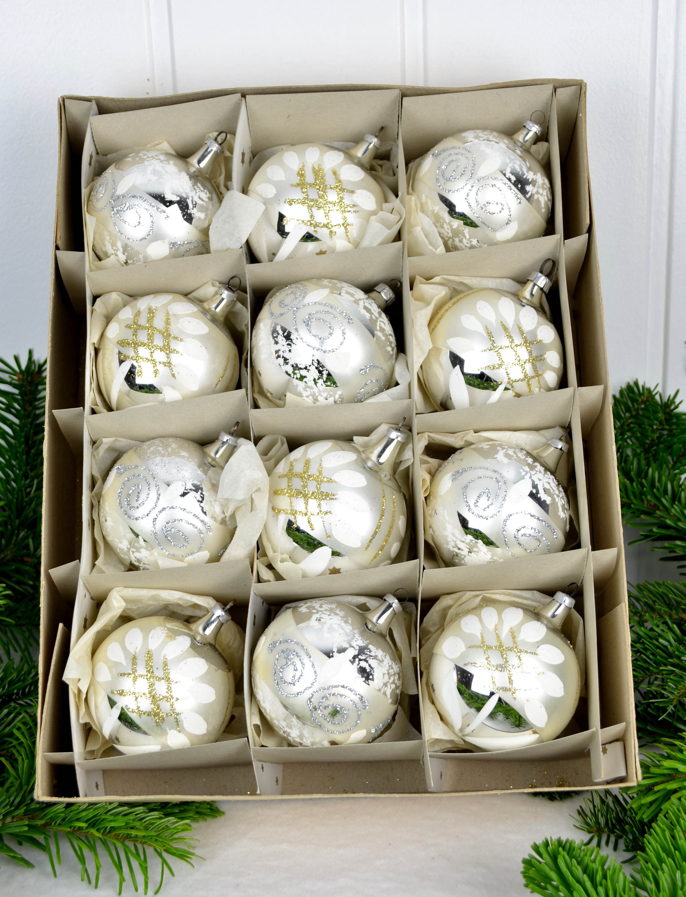 Etsy Tree Balls - Tree Silver Tree Christmas 12 Christmas Shabby Balls Decorations Christmas Tree Christmas Lauscha Balls Balls Xmas Christmas