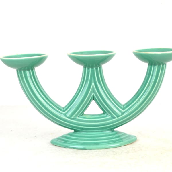 Art Deco Candlestick Turquoise Candlestick 20s 30s Pottery Candlestick Ceramic Design Brocante Vintage