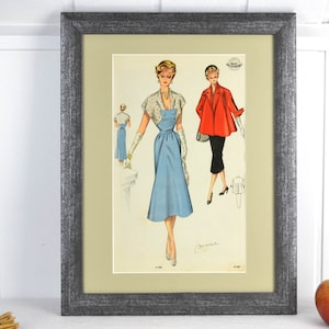 Image des années 50 WEMO mode vêtements modernes de la femme nouvellement encadrés avec style passe-partout milieu du siècle vintage design mural Brocante années 60